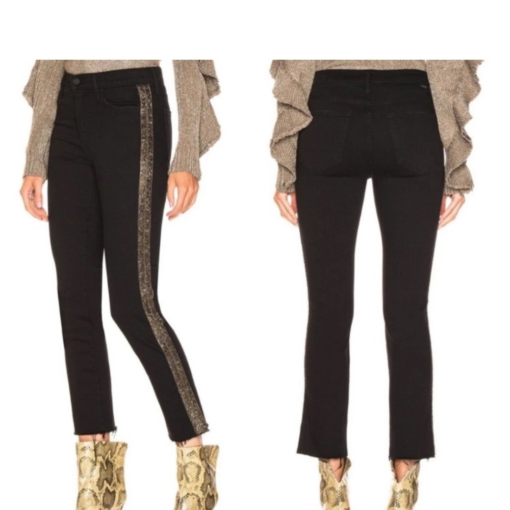 MOTHER Black Jeans with Gold Side Stripe size 24